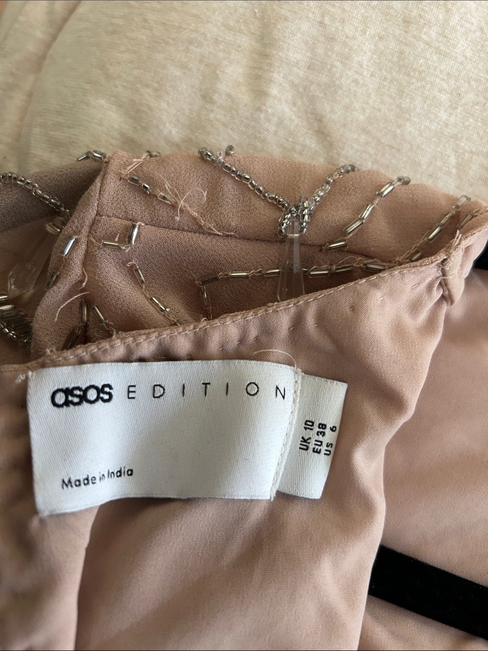 ASOS Blush Pink Beaded Long Sleeve Feather Cuff Dress - Picture 4 of 9